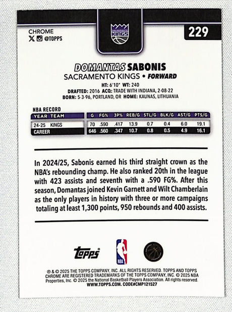 Domantas Sabonis 2025-26 Topps Chrome Yellow RayWave Refractor #229 #/275