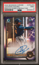 Jackson Chourio 2022 Bowman Chrome Prosp Auto Purple Refr #CPA-JCO #/250 PSA 9