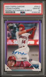 Logan O'Hoppe 2023 Topps Chrome Rookie Autographs Purple #RA-LO #/250 PSA 10