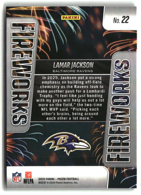 Lamar Jackson 2025 Panini Prizm Fireworks #22