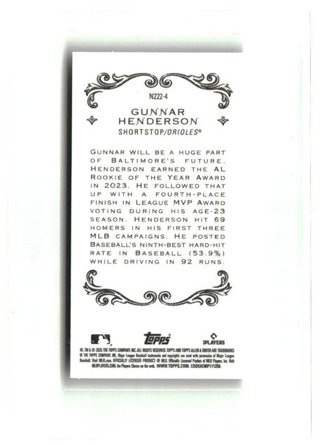 Gunnar Henderson 2025 Topps Allen & Ginter Mini 1889 N222 #N222-4