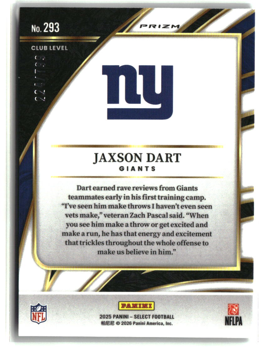 Jaxson Dart 2025 Panini Select White Prizm Shock #293 #/799