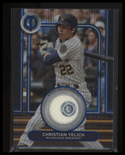 Christian Yelich 2024 Topps Tribute #SOA-CY Stamp of Approval Relic Blue /150