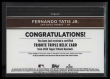Load image into Gallery viewer, Fernando Tatis Jr 2024 Topps Tribute #TTR-FT Triple Relic Card Red /10
