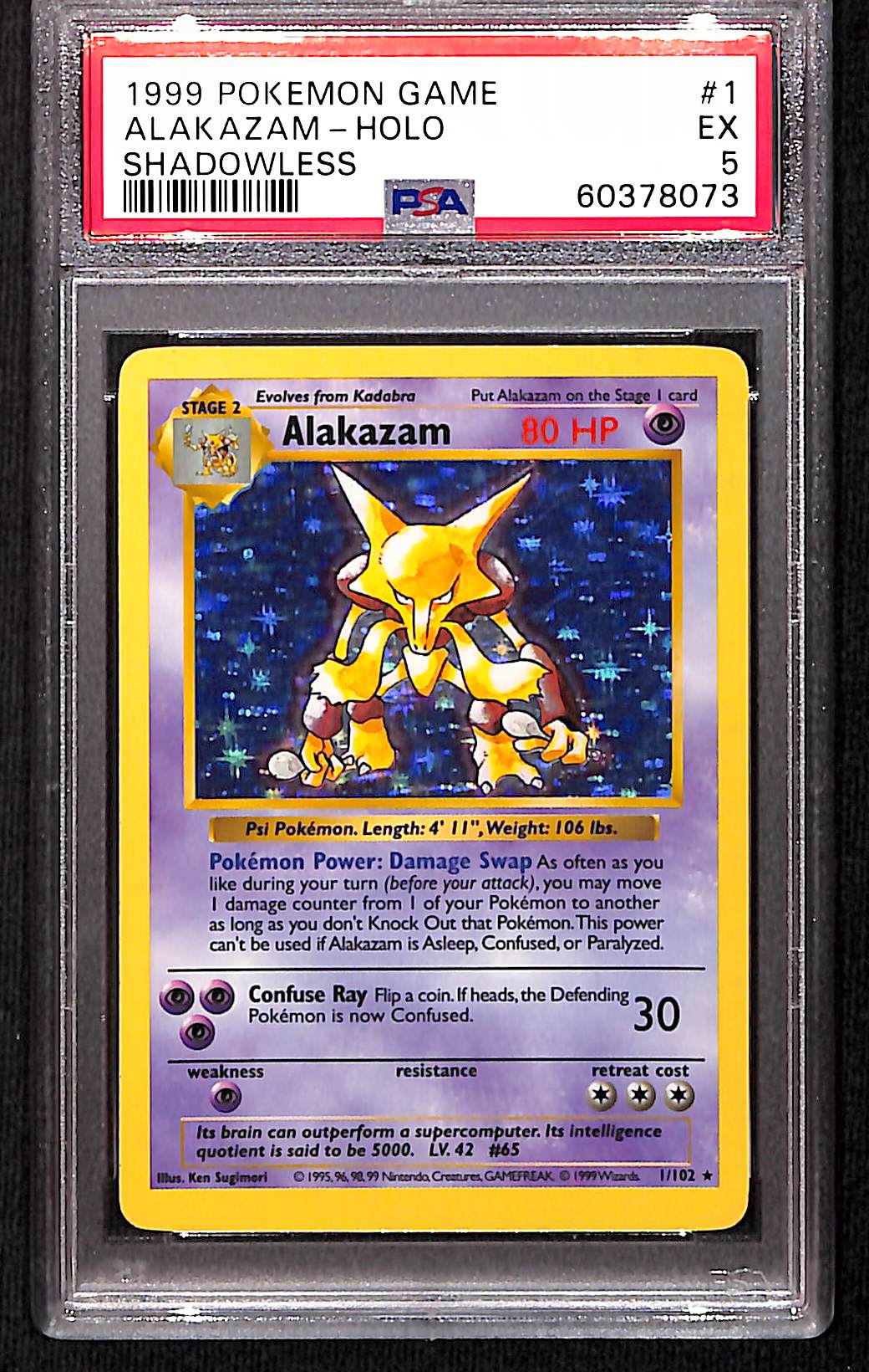 Alakazam Base Set #1 Shadowless Holo PSA 5