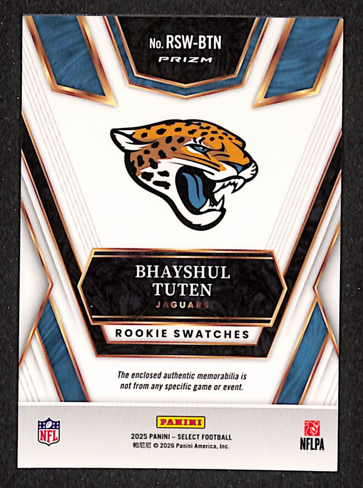 Bhayshul Tuten 2025 Panini Select Rookie Swatches Red #RSW-BTN