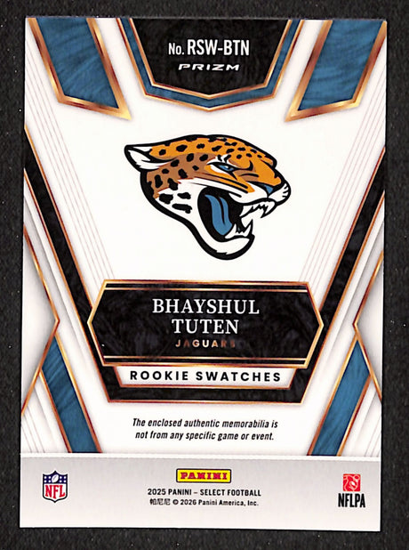 Bhayshul Tuten 2025 Panini Select Rookie Swatches Red #RSW-BTN