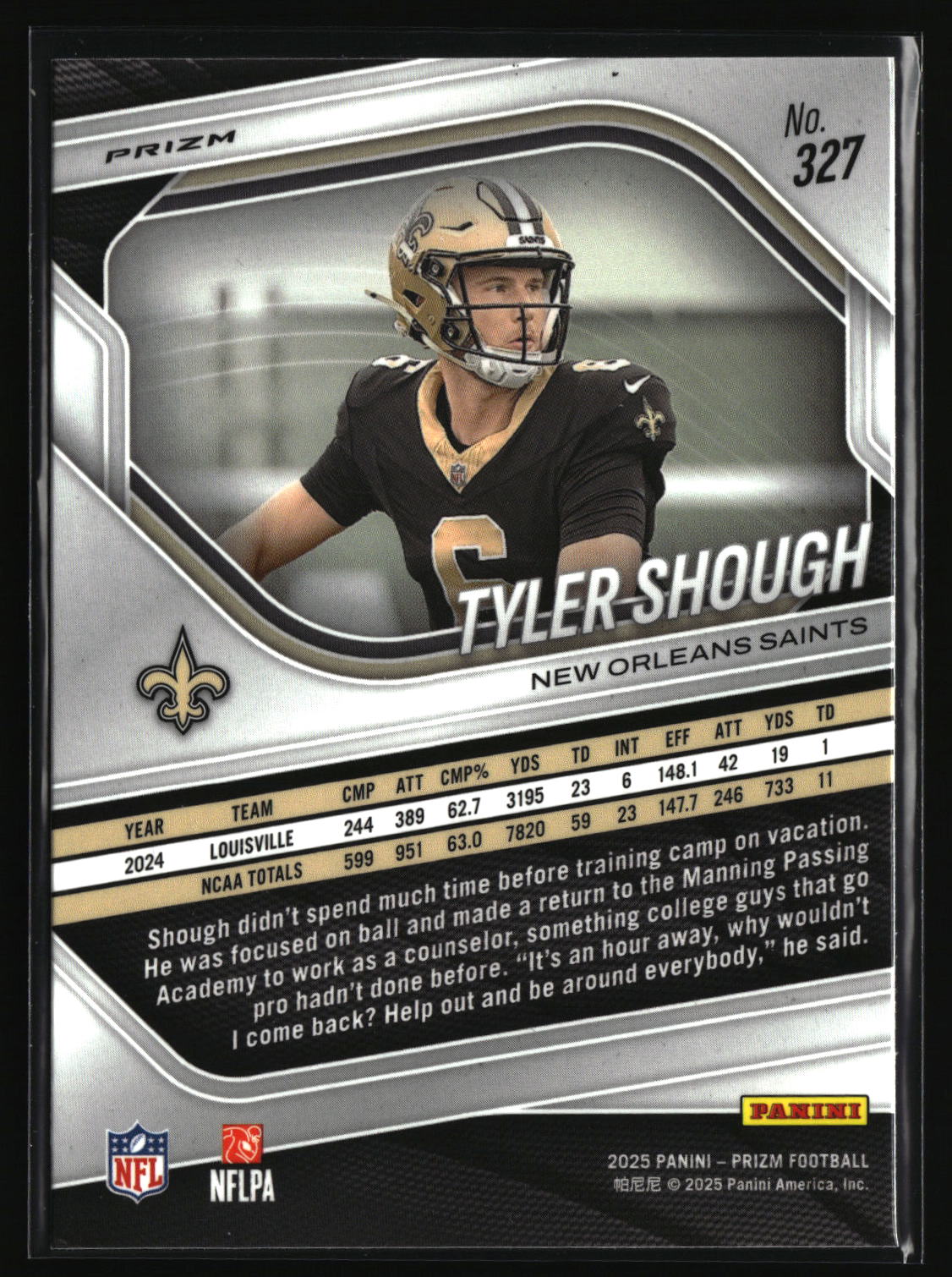 Tyler Shough 2025 Panini Prizm White Sparkle #327