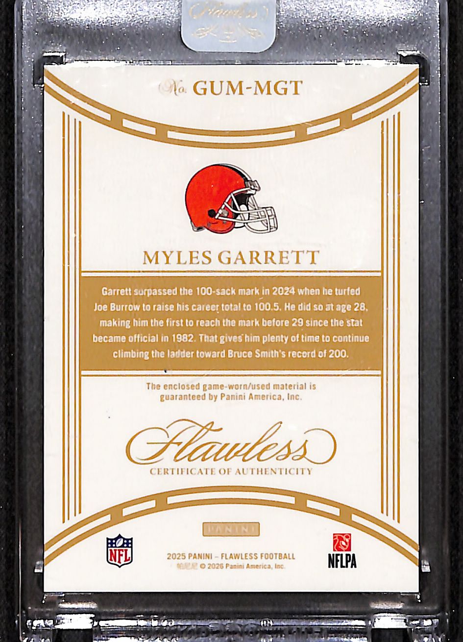 Myles Garrett 2025 Panini Flawless Game-Used Memorabilia Sapphire /15 #GUM-MGT