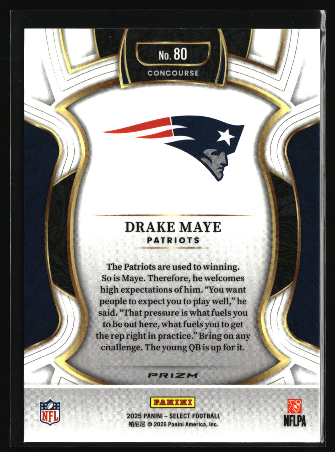 Drake Maye 2025 Panini Select Silver Prizm #80