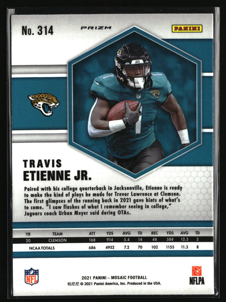 Travis Etienne Jr. 2021 Panini Mosaic Prizm Reactive Yellow #314