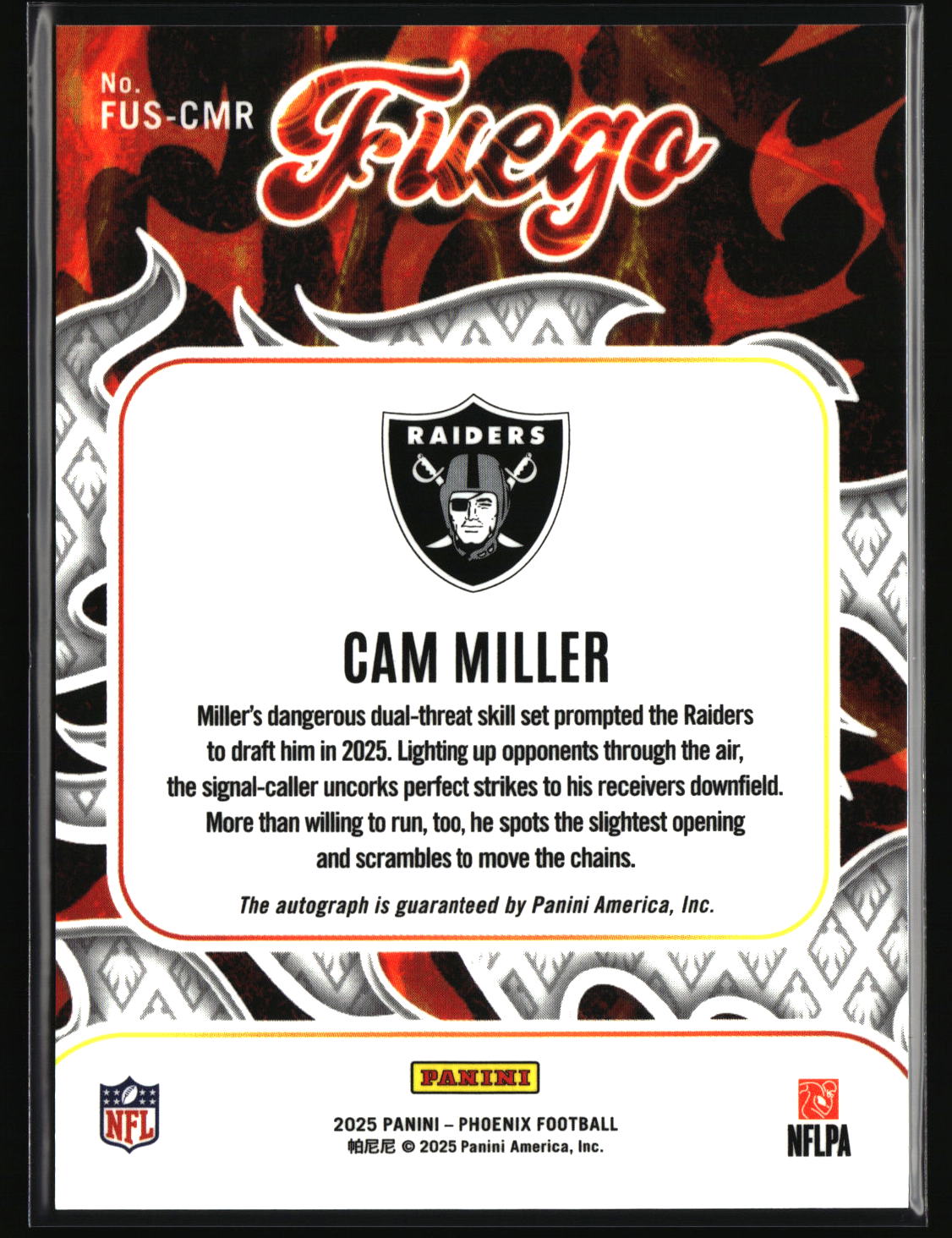 Cam Miller 2025 Panini Phoenix Fuego Signatures #FUS-CMR