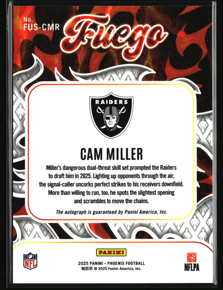 Cam Miller 2025 Panini Phoenix Fuego Signatures #FUS-CMR