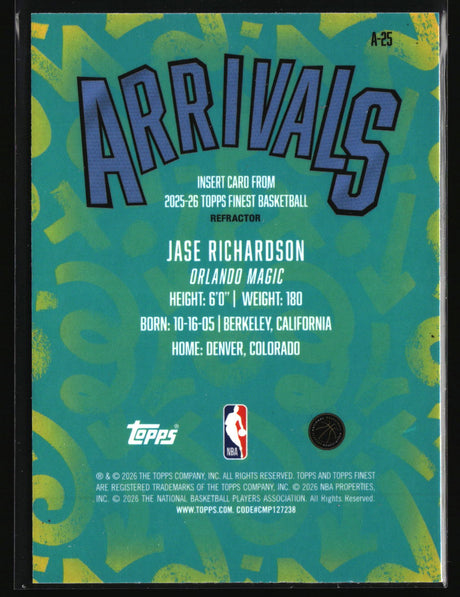 Jase Richardson 2025-26 Finest Arrivals #A-25