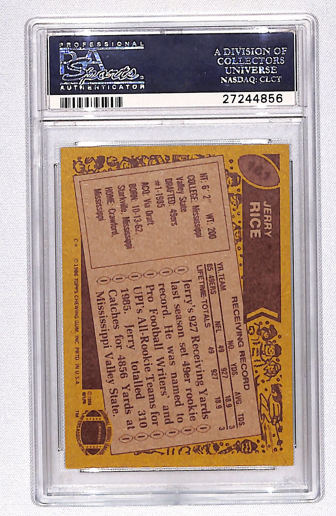 Jerry Rice 1986 Topps #161 PSA 7