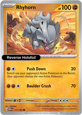 Rhyhorn - 111/165 - [MEW - SV: Scarlet & Violet 151] - Reverse Holofoil