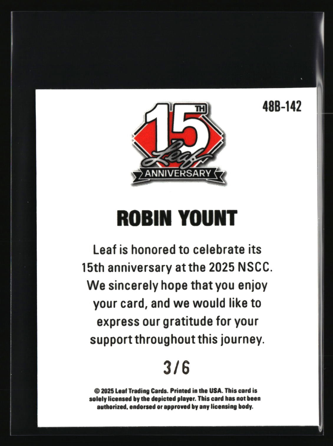 Robin Yount 2025 Leaf 1948 Base Lazer Green #48B-142 #/6