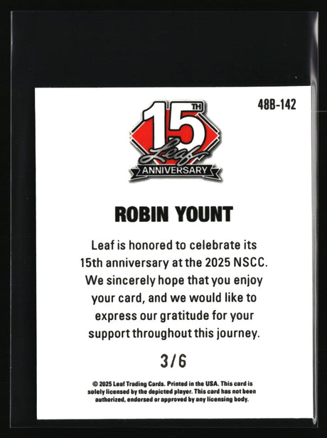 Robin Yount 2025 Leaf 1948 Base Lazer Green #48B-142 #/6