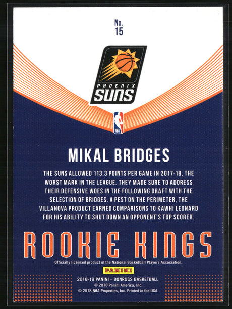 Mikal Bridges 2018-19 Donruss Rookie Kings Press Proof Orange #15 #/125