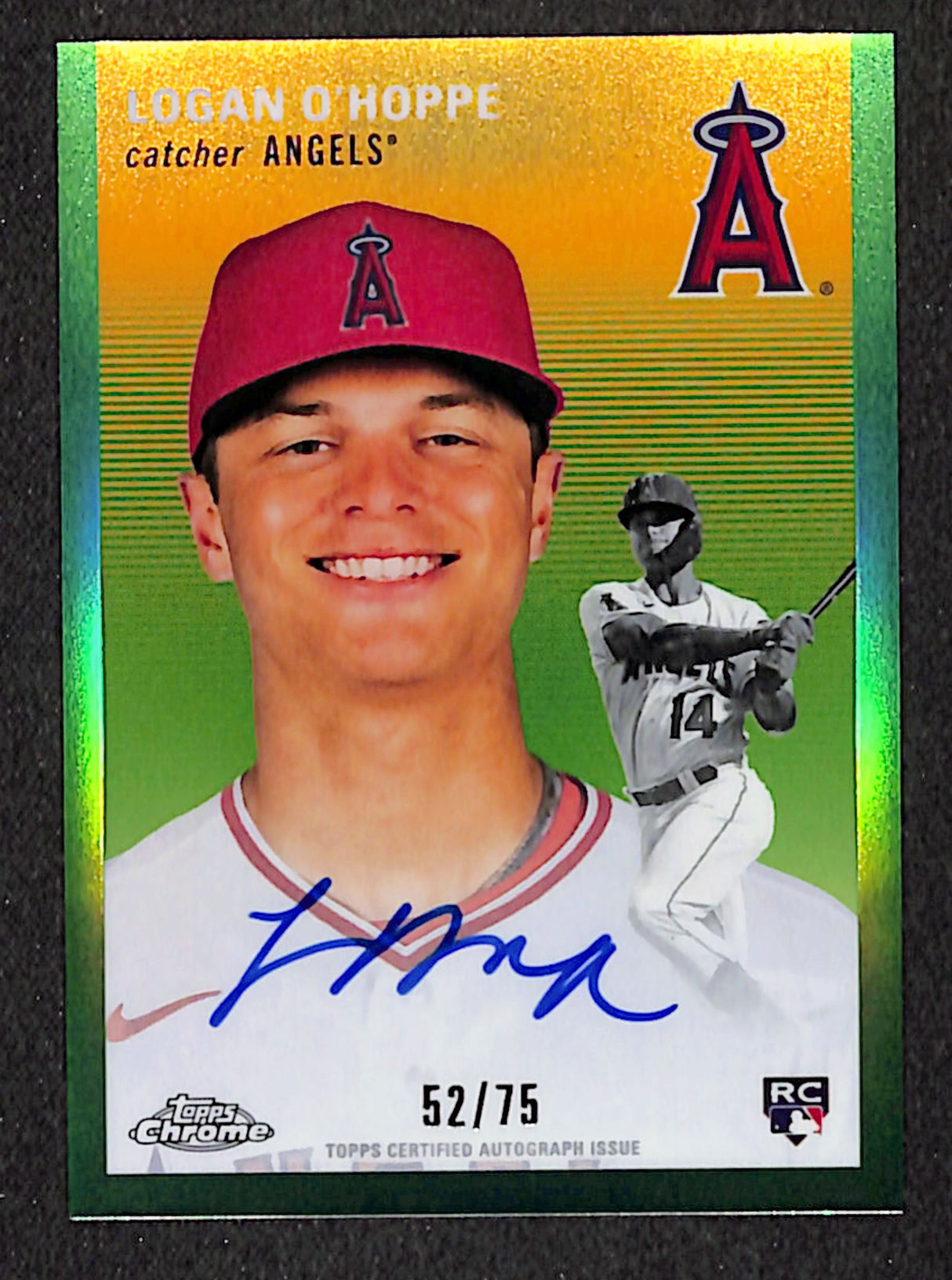 Logan O'Hoppe 2023 Topps Chrome Platinum Anniversary Auto Green CPA-LO #/75