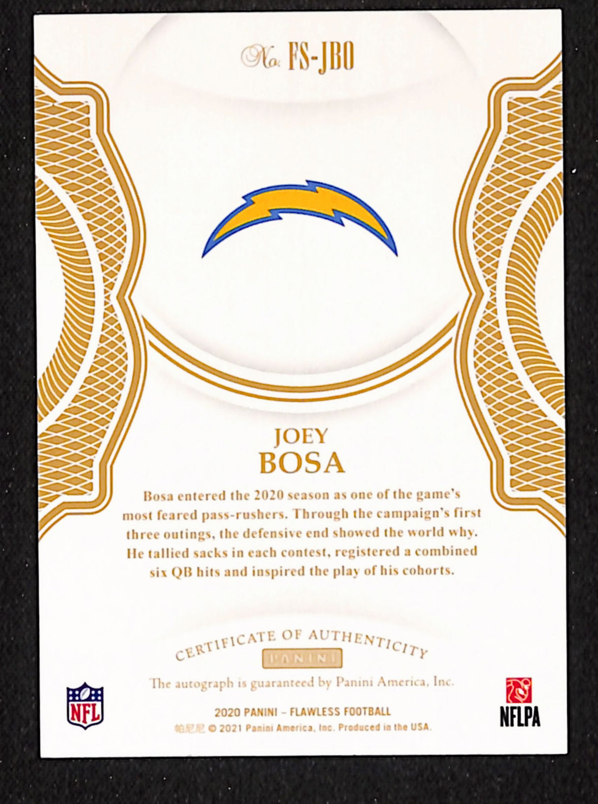 Joey Bosa 2021 Flawless Flawless Signatures #FS-JBO #/20