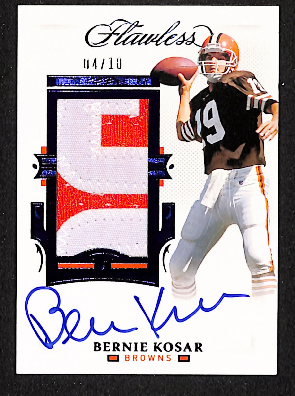 Bernie Kosar 2021 Panini Flawless Patch Autographs Sapphire #PA-BKO #/10