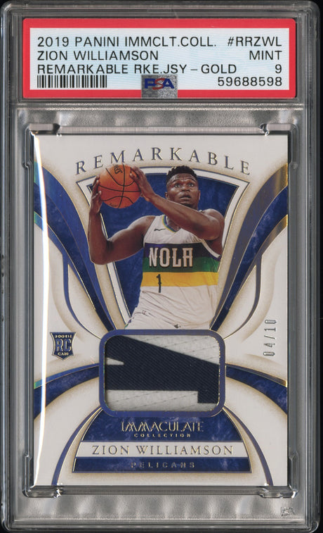 Zion Williamson 2019-20 Immaculate Rookie Jerseys Gold #RR-ZWL #/10 PSA 9