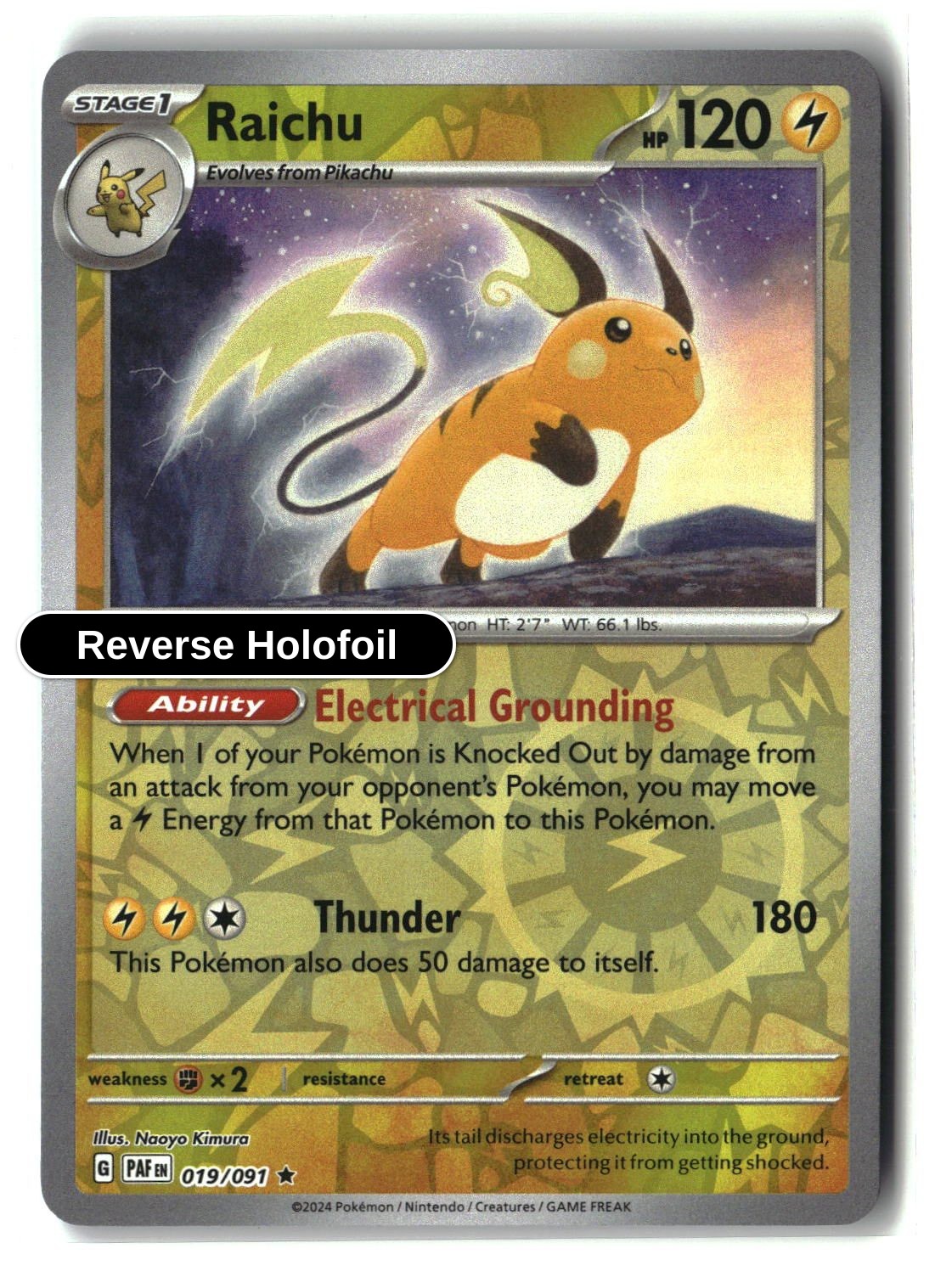 Raichu - 019/091 - [PAF - SV: Paldean Fates] - Reverse Holofoil