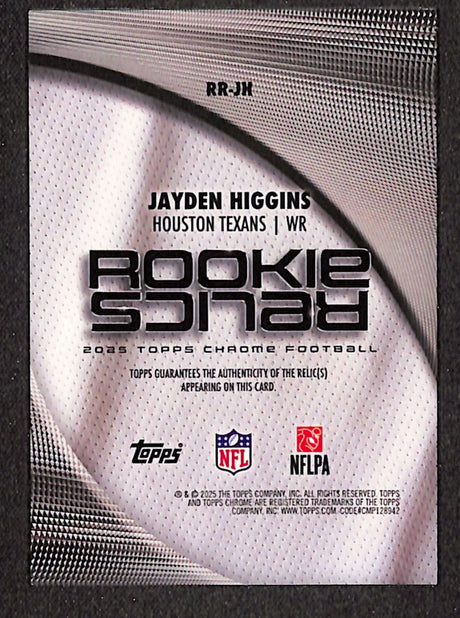 Jayden Higgins 2025 Topps Chrome Football Rookie Relics #RR-JH