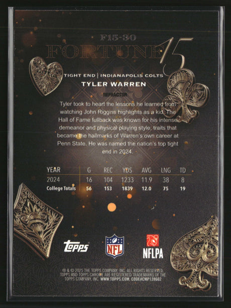Tyler Warren 2025 Topps Chrome Football Refractor #F15-30
