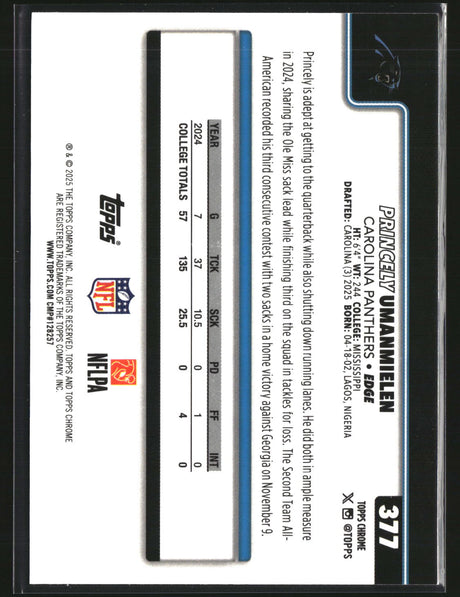Princely Umanmielen 2025 Topps Chrome Football Football Leather Refractor #377