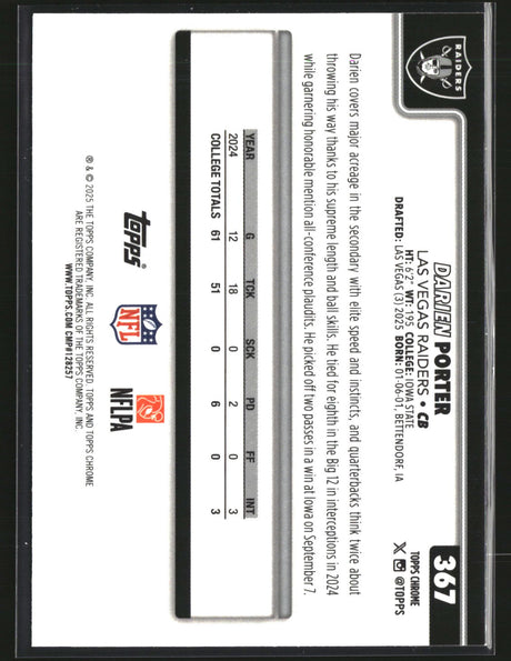 Darien Porter 2025 Topps Chrome Football Pulsar Refractor #367
