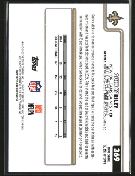 Quikcy Riley 2025 Topps Chrome Football Pulsar Refractor #369