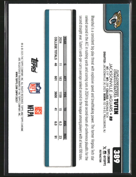 Bhayshul Tuten 2025 Topps Chrome Football Refractor #389