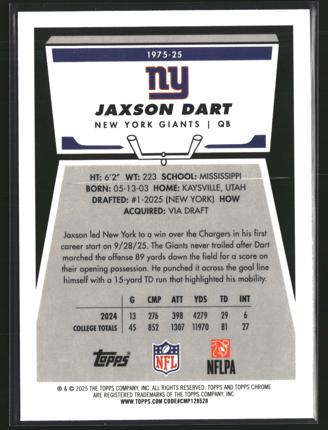 Jaxson Dart 2025 Topps Chrome Football 1975 Topps #1975-25