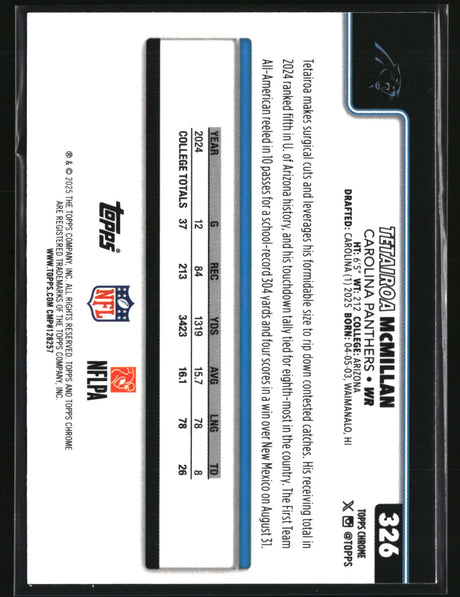 Tetairoa McMillan 2025 Topps Chrome Football #326