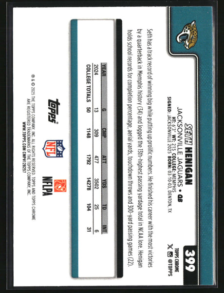 Seth Henigan 2025 Topps Chrome Football #399