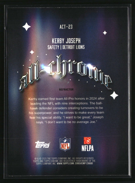 Kerby Joseph 2025 Topps Chrome Football All Chrome Team Refractor #ACT-23