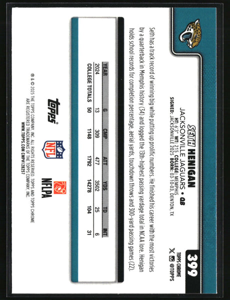 Seth Henigan 2025 Topps Chrome Red, White, and Blue Refractor #399