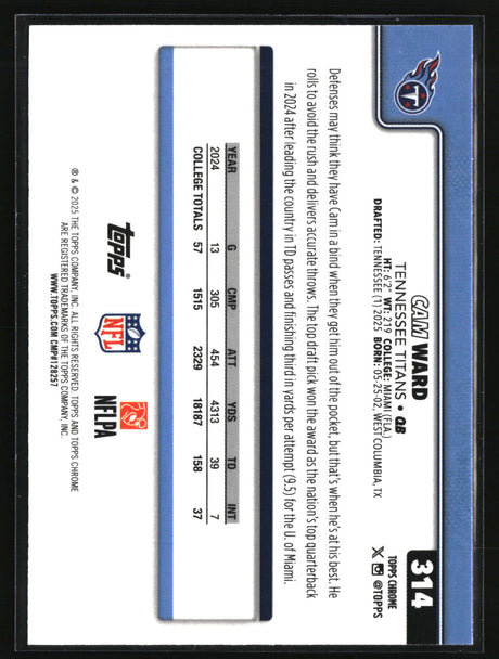 Cam Ward 2025 Topps Chrome Football Leather Refractor #314