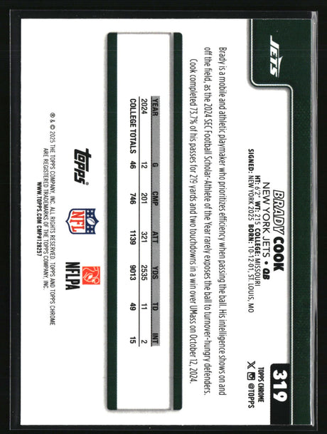 Brady Cook 2025 Topps Chrome Pulsar Refractor #319