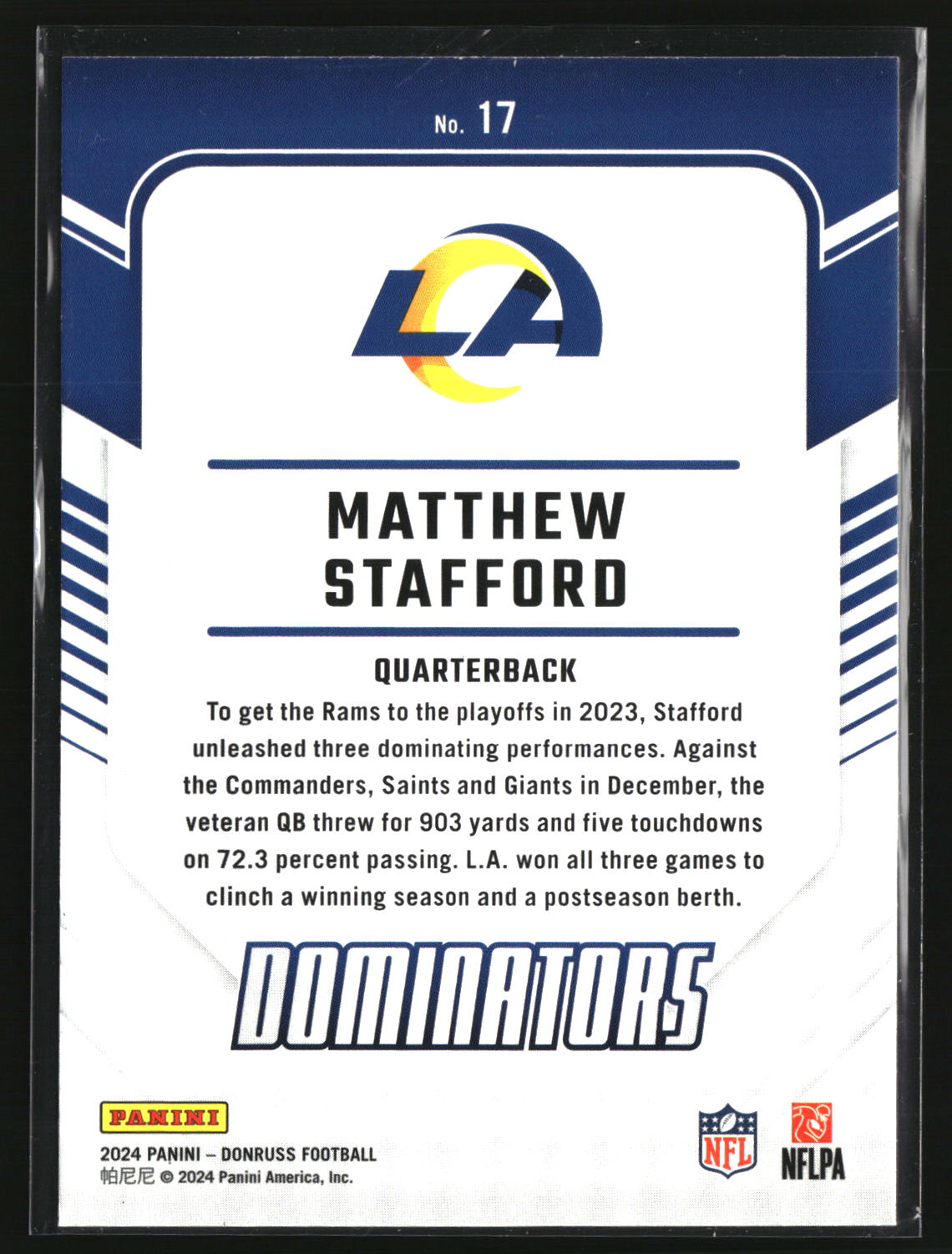 Matthew Stafford 2024 Donruss Dominators #17