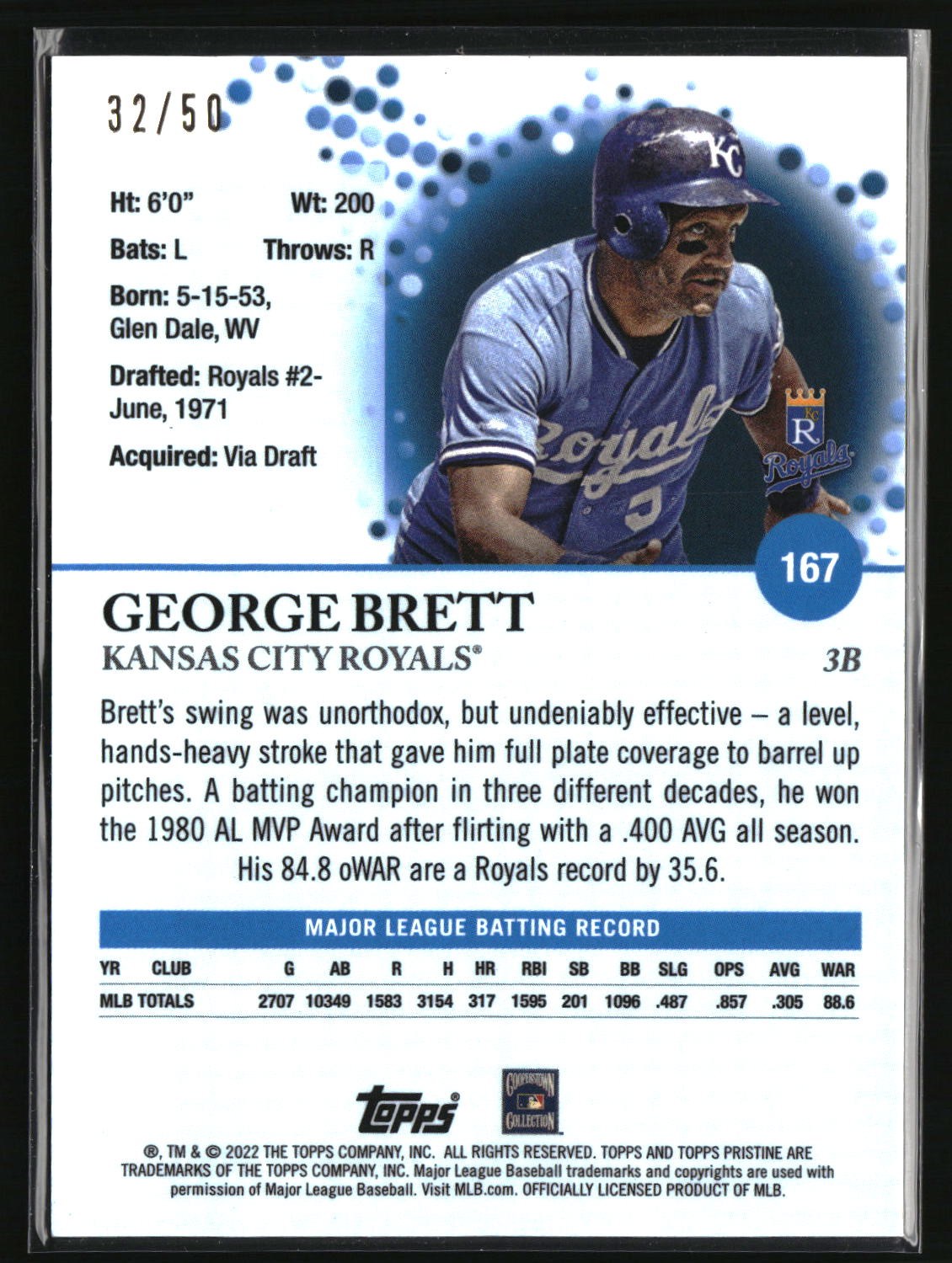 George Brett 2022 Topps Pristine Pristine Gold Refractor #167 #/50
