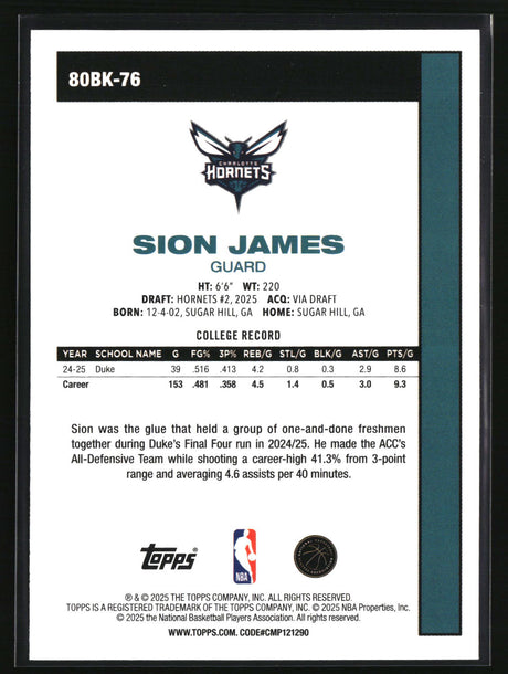 Sion James 2025-26 Topps 1980-81 Topps Basketball #80BK-76