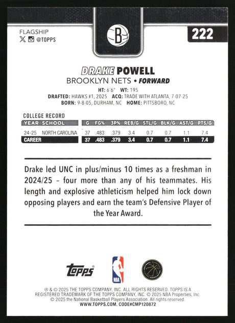 Drake Powell 2025-26 Topps #222