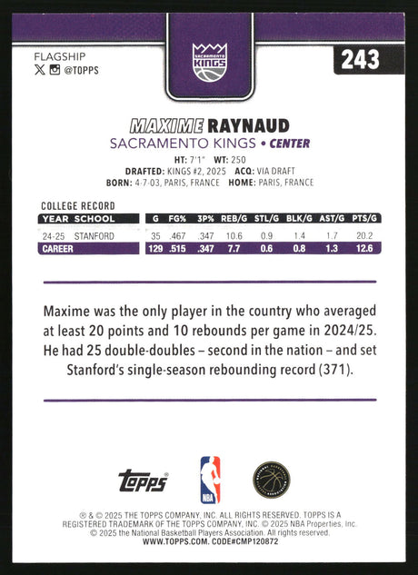 Maxime Raynaud 2025-26 Topps #243