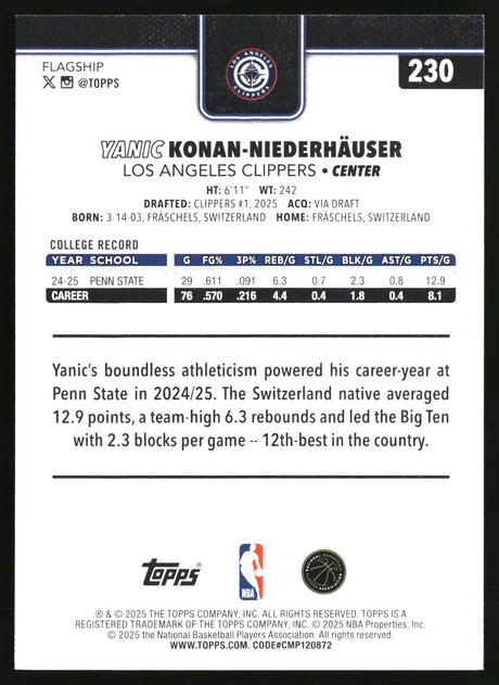 Yanic Konan-Niederhäuser 2025-26 Topps #230