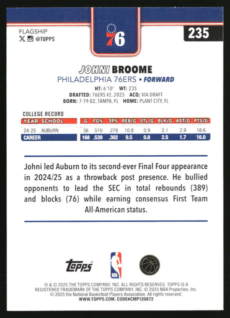 Johni Broome 2025-26 Topps #235