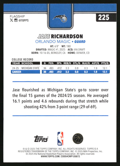 Jase Richardson 2025-26 Topps #225