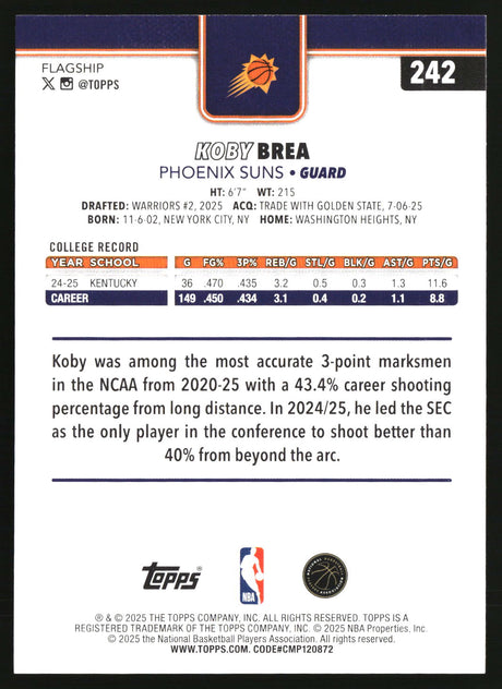 Koby Brea 2025-26 Topps #242